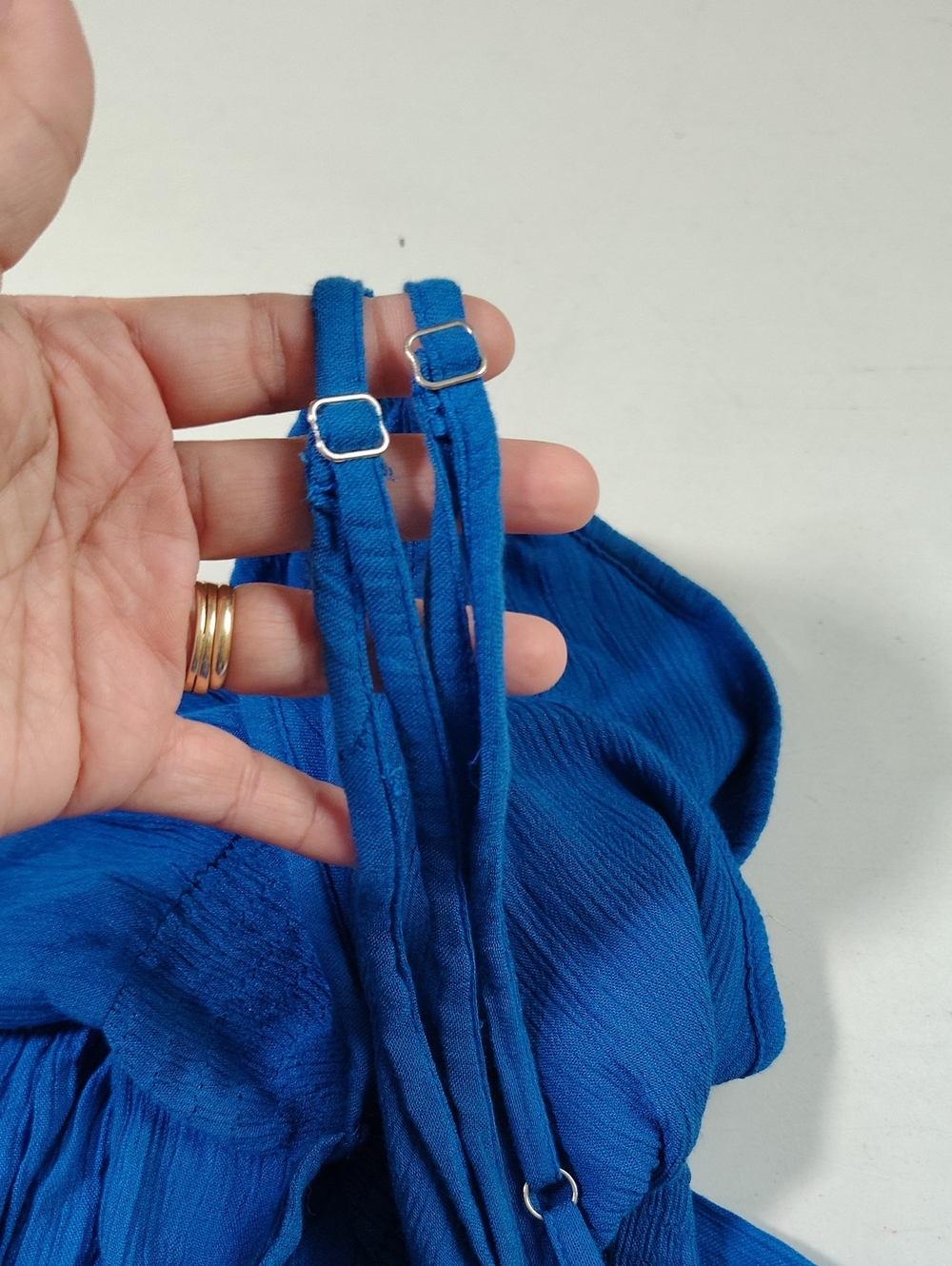 Boho Me Halter Babydoll Tiered Maxi Dress Size M Beachy Bohemian Cobalt Blue - Picture 15 of 15